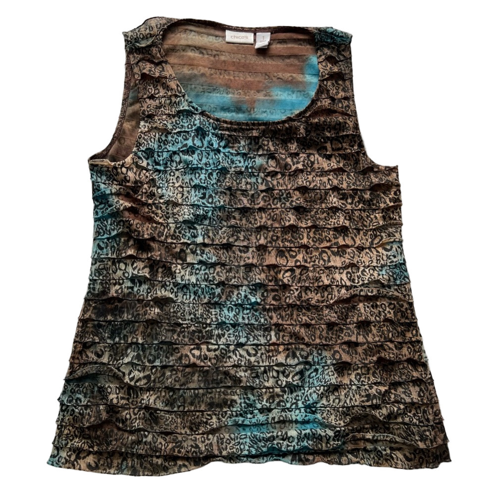 Vintage Chico’s Animal Print Mesh Ruffle Tank - Size 1